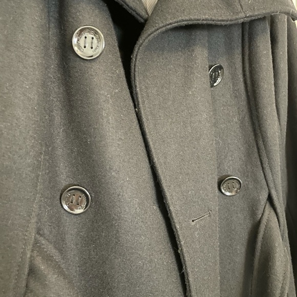 CALVIN KLEIN Double Breasted Pleated Wool Pea Coat - Picture 3 of 11